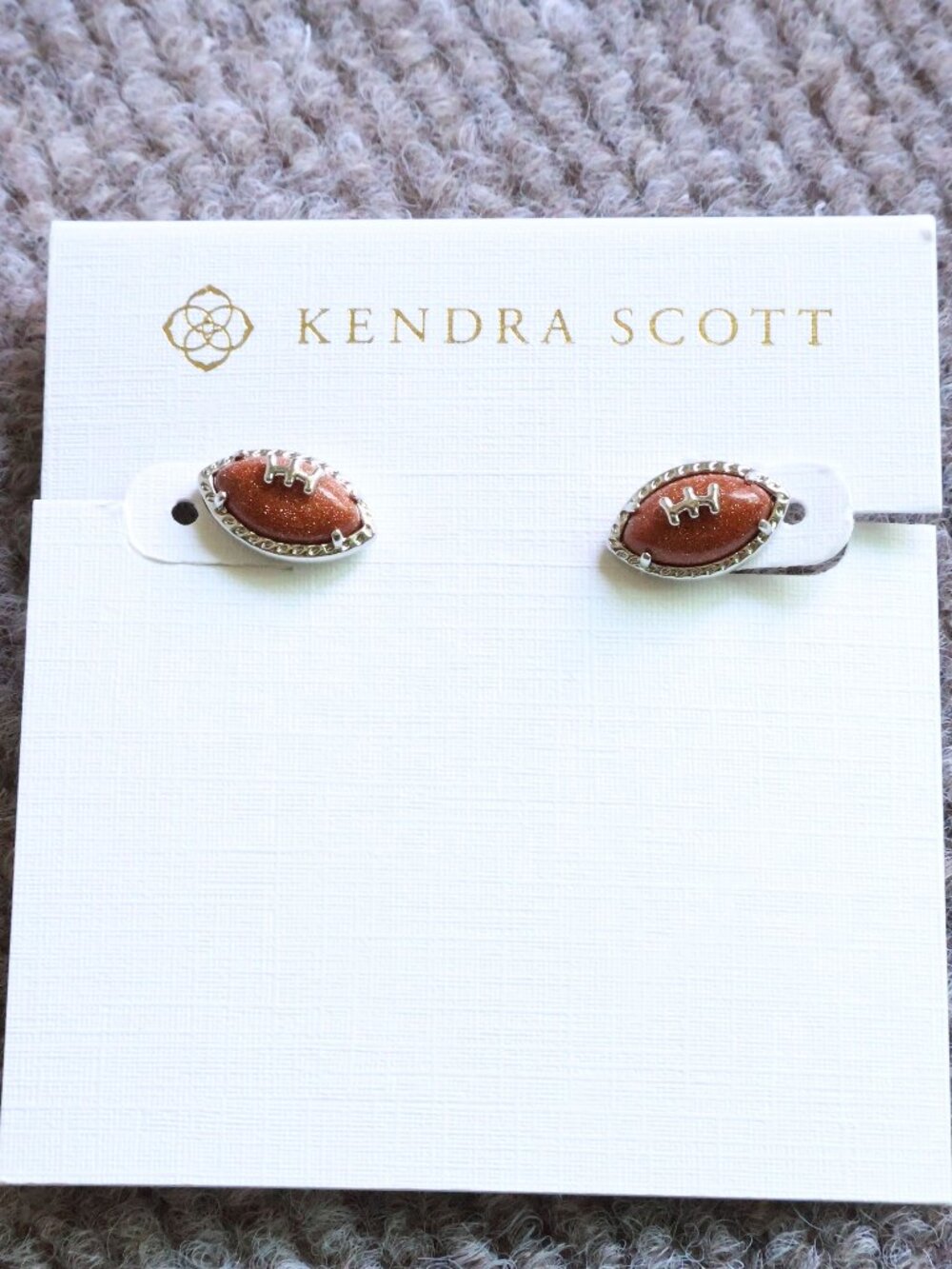 Kendra Scott Football Silver Orange Goldstone Stud Earrings